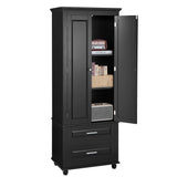 Tall Storage Cabinet with Two Drawers for Bathroom/Office, Black - V.I.P Digital Presence