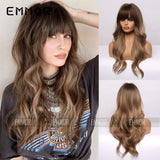 Black Brown Bangs Long Curly Hair Natural Full Head Set Chemical Fiber Wig Female Full Head - V.I.P Digital Presence