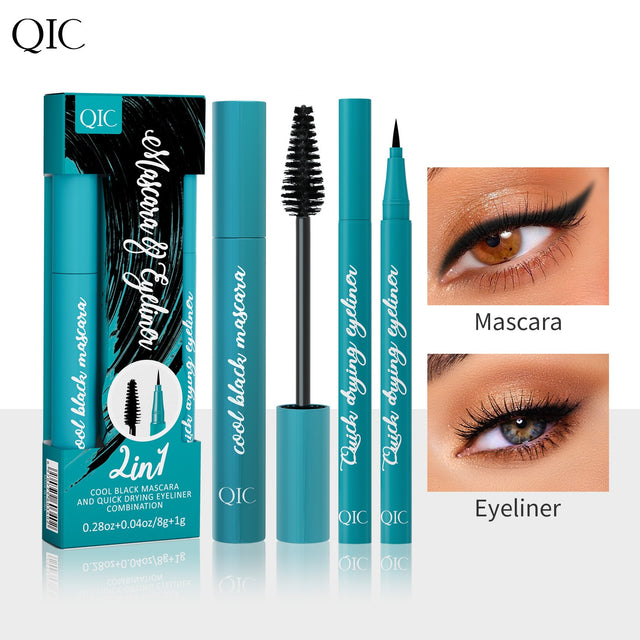 QIC Green Box 2in1 Eyeliner + Mascara Set Waterproof and Smudge-free Long, Thick and Curled Makeup - V.I.P Digital Presence