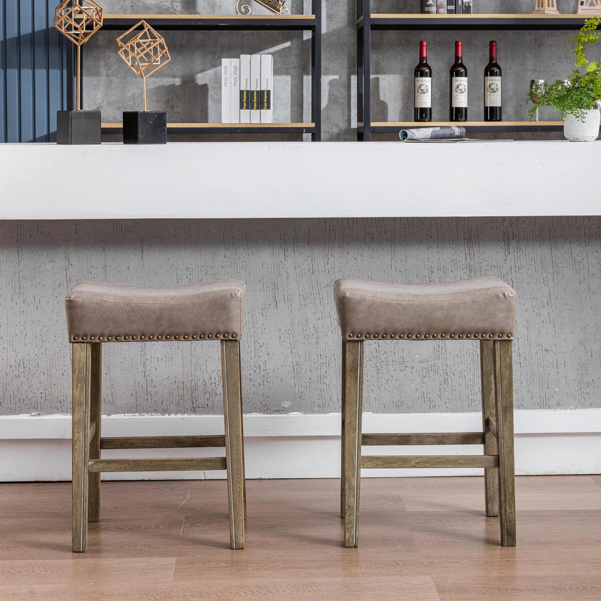 A&A Furniture Counter Height 26" Bar Stools(26 Inch Gray Set of 2)
