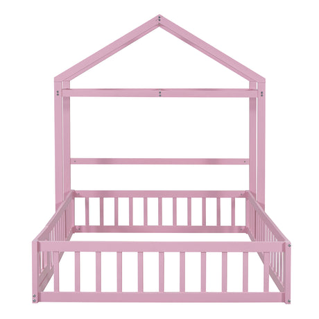 Wooden Full Size Children's Bed with Detachable Headboard and Integrated Clothes Drying Rack, Pink - V.I.P Digital Presence