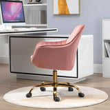360° Pink Velvet Swivel Chair With High Back Adjustable Working Chair With Golden Color Base
