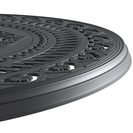 Ø39.37-inch Cast Aluminum Patio Dining Table With Black Frame and Umbrella Hole - V.I.P Digital Presence