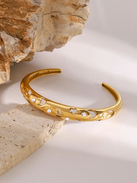 Stainless Steel Inlaid Rhinestone Cutout Bracelet - V.I.P Digital Presence