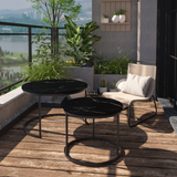 A set of nested coffee tables, 27.6-inch round coffee table, wooden marble patterned tabletop, sturdy metal frame (black) - V.I.P Digital Presence