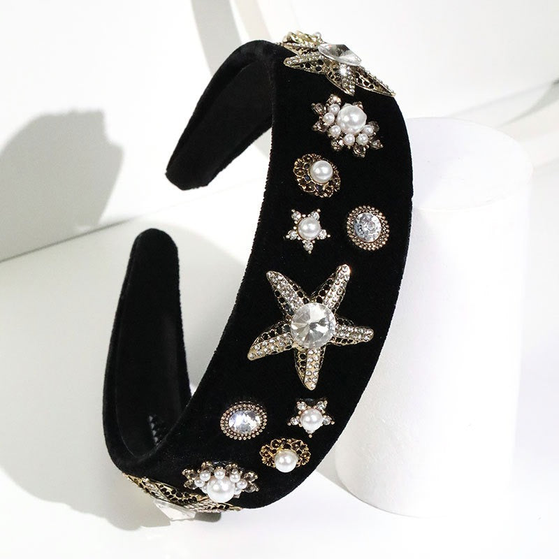 Fashionable velvet pearl black starfish hairband - V.I.P Digital Presence