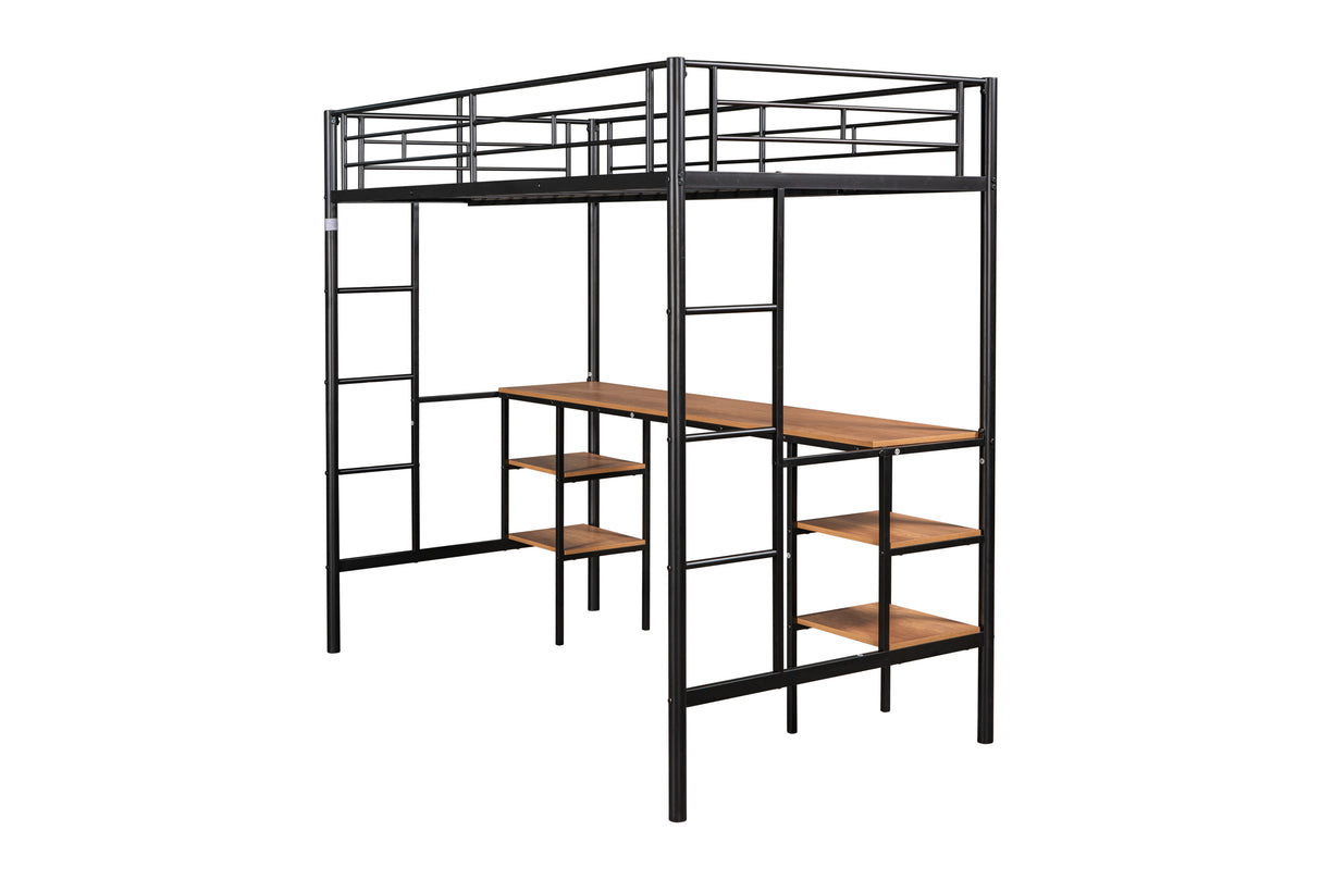 Twin loft bed with table and shelf/Heavy duty sturdy metal/Built in table and shelf/Noise reduction/Safety fence - V.I.P Digital Presence