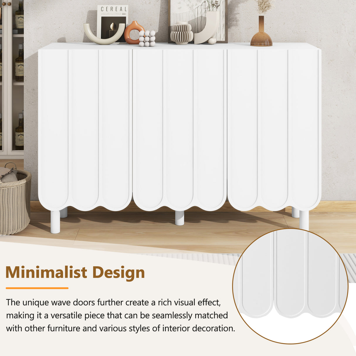 ON-TRANS Cream Style Shoe Cabinet with 5 Adjustable Solid Wood Legs, Large Storage Cabinet with Wave Doors, White - V.I.P Digital Presence