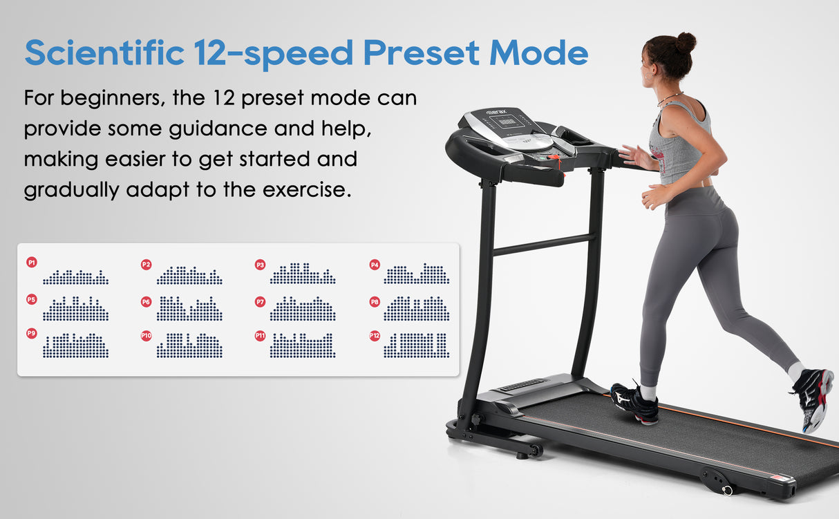 Home folding treadmill with pulse sensor, 2.5-horsepower silent brushless motor, 3-level tilt, 12 preset programs - V.I.P Digital Presence