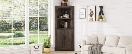 Tall Corner Cabinet with Doors for living room, bathroom,Dining Room or Kitchen,color:Dark walnut - V.I.P Digital Presence