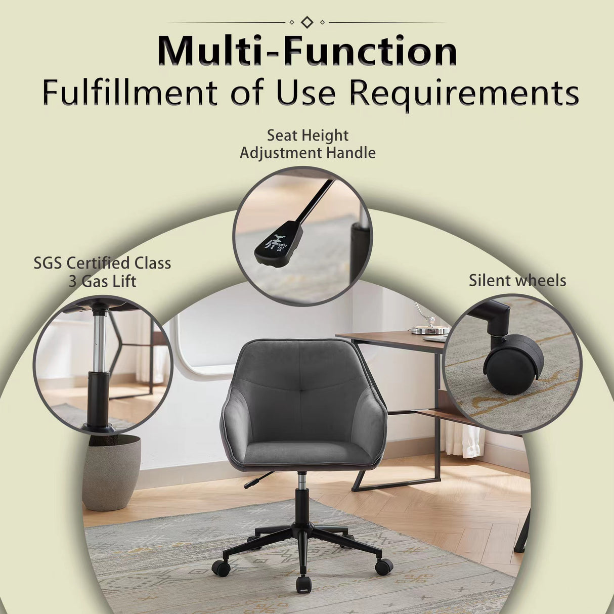 Velvet Office Desk Chair, Modern Home Desk Chair with Wheels , Vanity Chairs for Living Room, Bedroom,Study Room - V.I.P Digital Presence