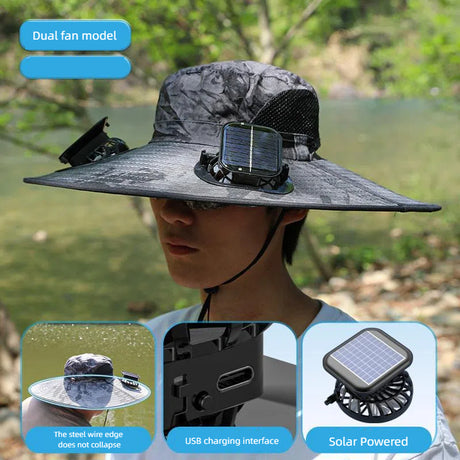 Camper Solar Fan Hat Fishing Hat Men's Outdoor Mountaineering UV Protection Sunshade Fishing Hat with Fan - V.I.P Digital Presence