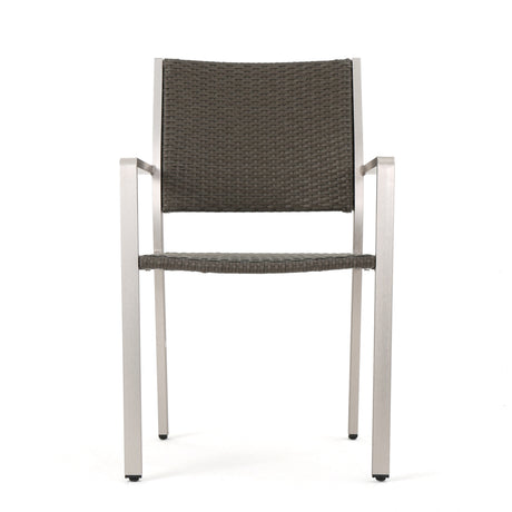 Cape Coral Outdoor Wicker Dining Chairs with Aluminum Frames, 2-Pcs Set, Grey - V.I.P Digital Presence