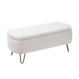 Ivory White Storage Ottoman Bench for End of Bed Gold Legs - V.I.P Digital Presence