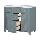 36 "bathroom makeup cabinet with resin sink combination and 2 drawers, with soft closing door, blue color - V.I.P Digital Presence