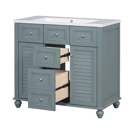 36 "bathroom makeup cabinet with resin sink combination and 2 drawers, with soft closing door, blue color - V.I.P Digital Presence