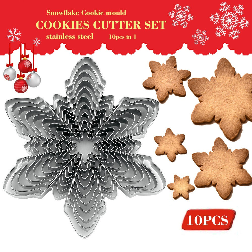 Christmas snowflake biscuit mold stainless steel snowflake three-dimensional biscuit mold biscuit cut into 10 pieces set - V.I.P Digital Presence