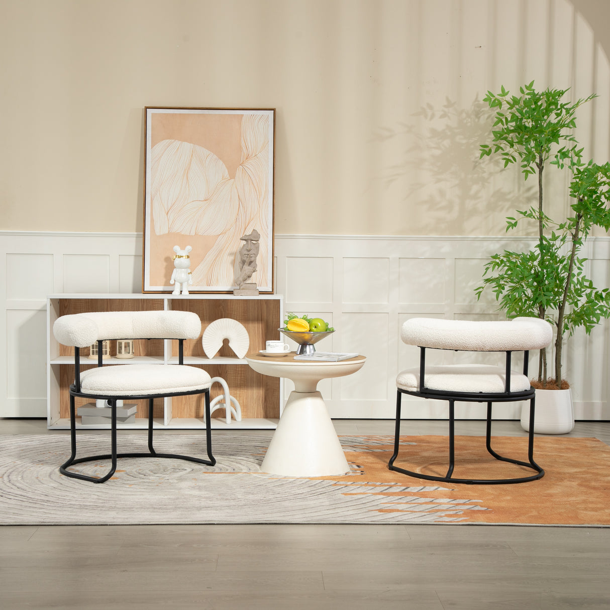 COOLCOOL Boucle dining chair set of two, medieval modern curved backrest chair, round cushion (beige Boucle) - V.I.P Digital Presence