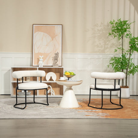 COOLCOOL Boucle dining chair set of two, medieval modern curved backrest chair, round cushion (beige Boucle) - V.I.P Digital Presence