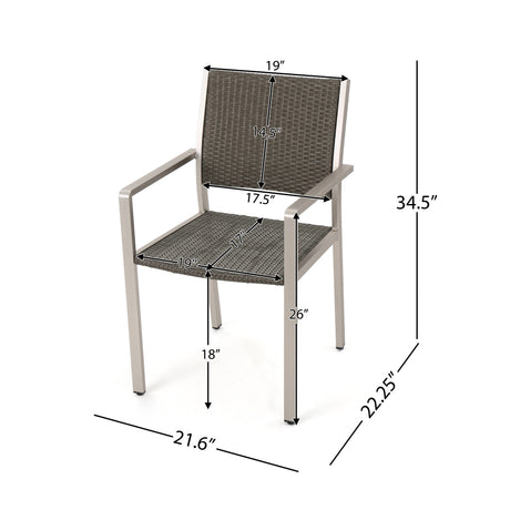 Cape Coral Outdoor Wicker Dining Chairs with Aluminum Frames, 2-Pcs Set, Grey - V.I.P Digital Presence