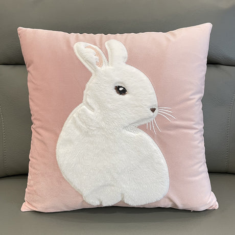 Soft Rabbit Pillow Cover Sofa Cushion Velvet Embroidered Pillow Girl's Heart Pink Cartoon Pillow Cover Cute - V.I.P Digital Presence