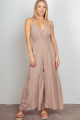 Sleeveless Gathered Wide Leg Jumpsuit