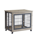 Furniture Dog Cage Crate with Double Doors on Casters. Grey, 31.50'' W x 22.05'' D x 24.8'' H. - V.I.P Digital Presence