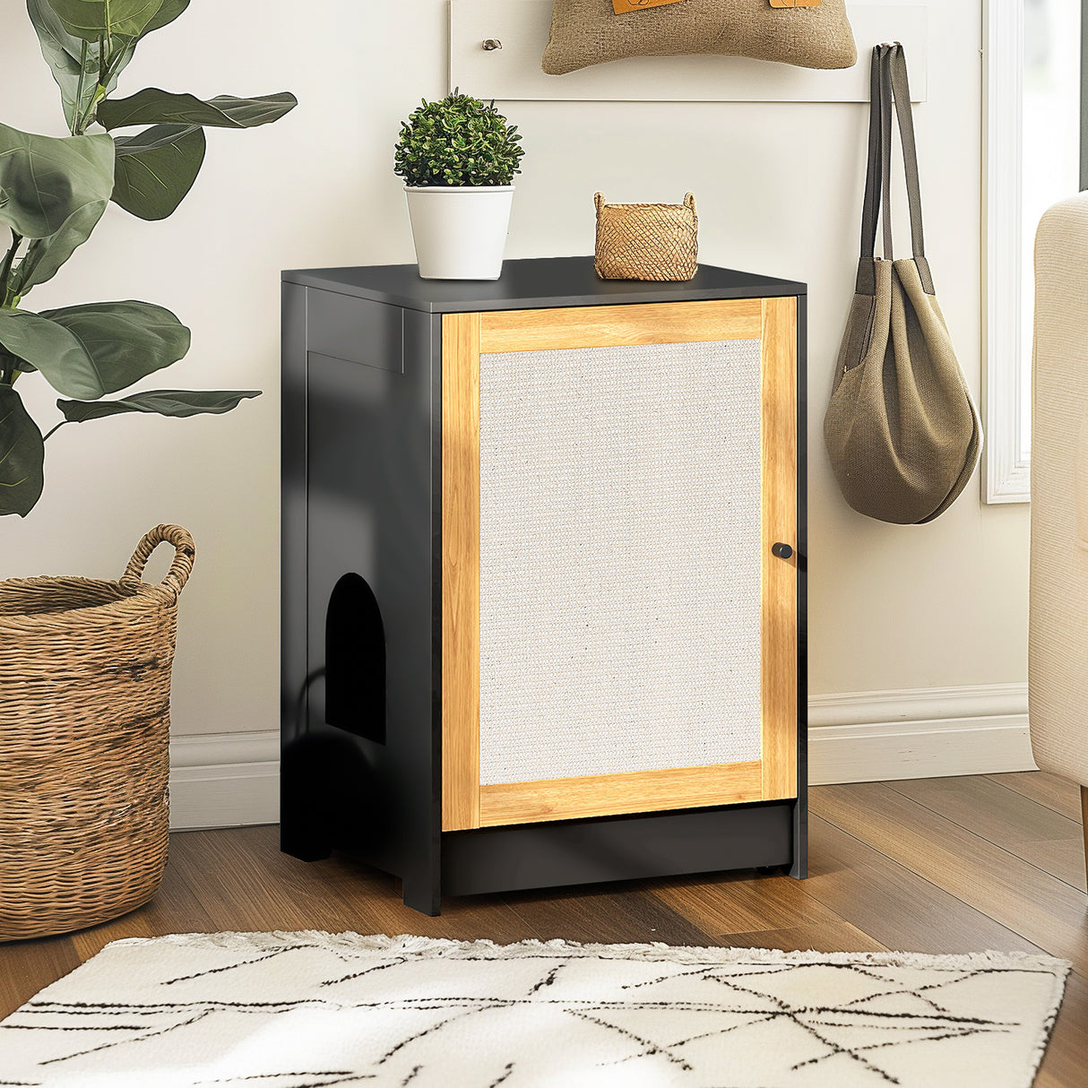 Cat Litter Box Enclosure, Hidden Cat Washroom, Kitty End Table, Litter cabinet with sisal door,Black - V.I.P Digital Presence