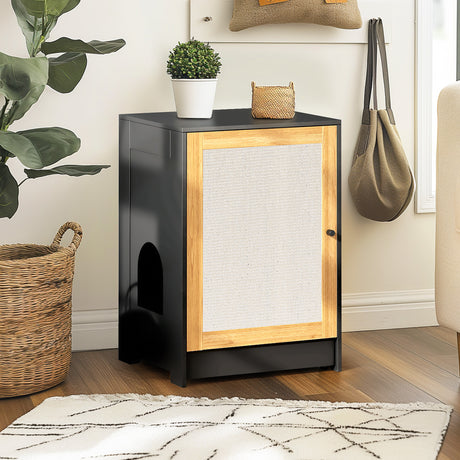 Cat Litter Box Enclosure, Hidden Cat Washroom, Kitty End Table, Litter cabinet with sisal door,Black - V.I.P Digital Presence