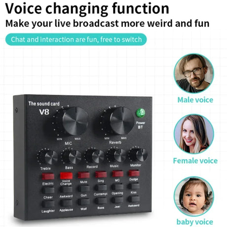 V8 Professional Sound Card Streaming Live Broadcast Podcast Recording Studio Equipment Voice Changer Audio Interface SoundCard - V.I.P Digital Presence