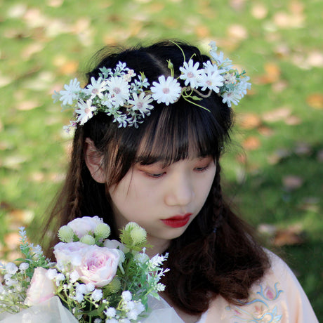 Fresh flower garland headwear hand woven fabric small daisy flower spring fairy outdoor hair accessory - V.I.P Digital Presence