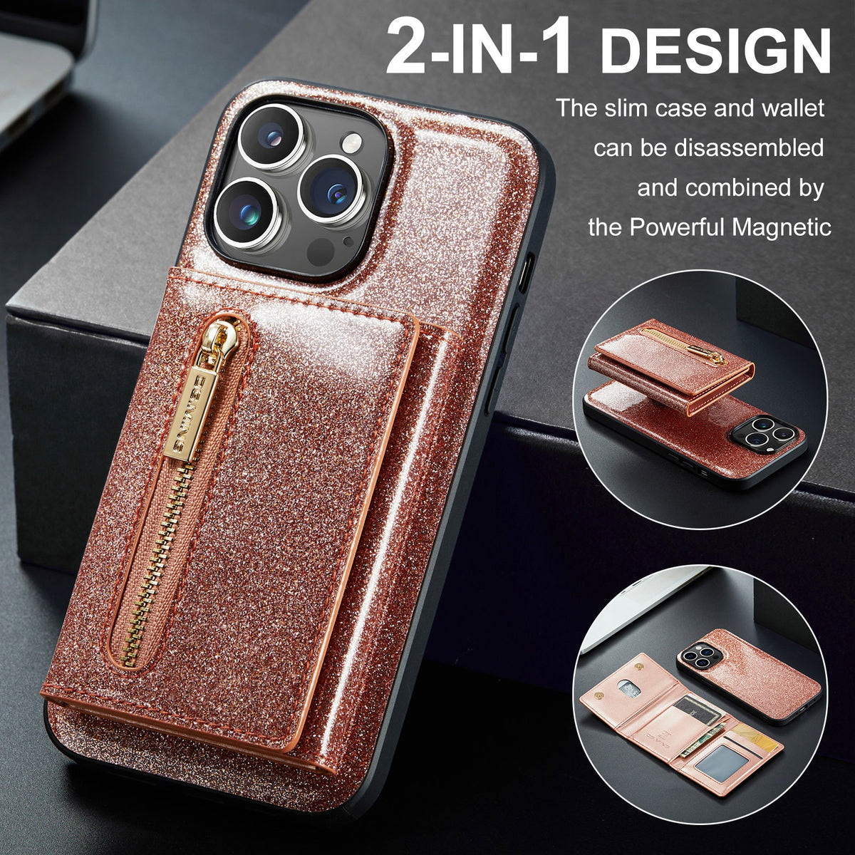 M3 For iPhone 14 Pro Max Glitter Wallet Protective Case iPhone 14 Pro Two In One Magnetic Phone Case - V.I.P Digital Presence