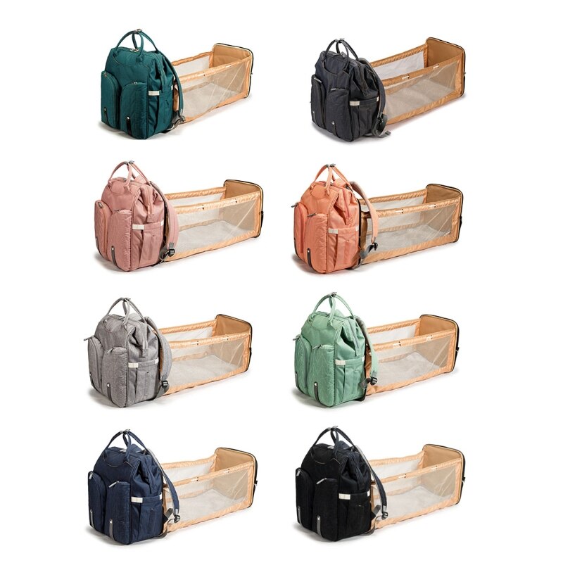 Baby Infant Nappy Changing Bag Portable Large Capacity Folding Crib Diaper Backpack Stroller Straps Pad for Travel Outdoor 28GD - V.I.P Digital Presence