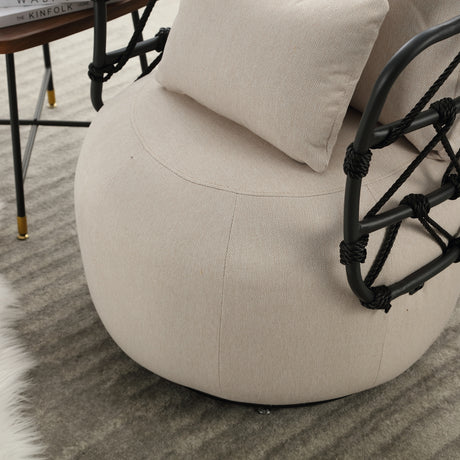 COOLMORE Upholstered Tufted Living Room Chair Textured Linen Fabric Accent Chair with Metal Stand - V.I.P Digital Presence