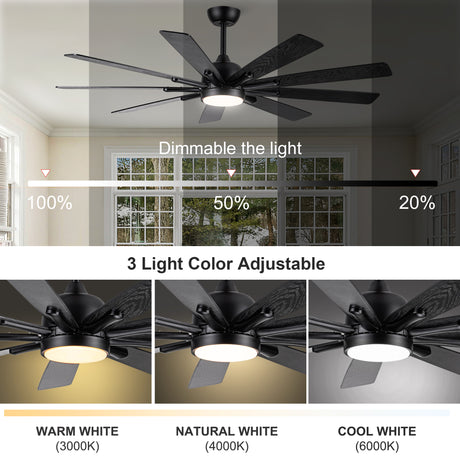 Mordern Farmhouse 62 In Black Ceiling Fan with Smart App and Remote Control - V.I.P Digital Presence