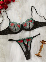 Underwear three-point sexy mesh embroidery perspective fun lingerie set women's T-pants temptation - V.I.P Digital Presence