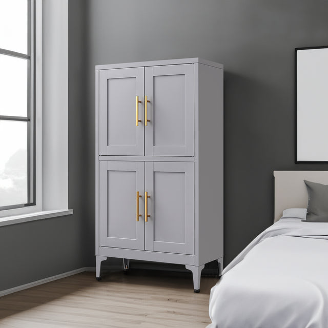 Grey metal kitchen storage cabinet, kitchen pantry storage cabinet with door and shelf, adjustable leveling feet - V.I.P Digital Presence