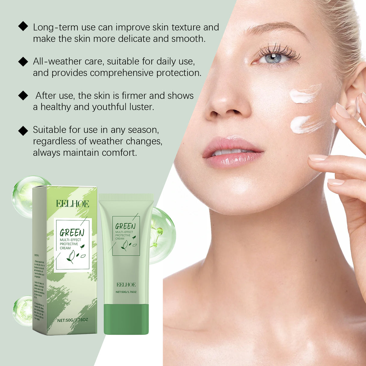 Green Tea Protective Cream Outdoor Protective Refreshing Smooth Delicate Facial Acne Skin Daily Care Cream