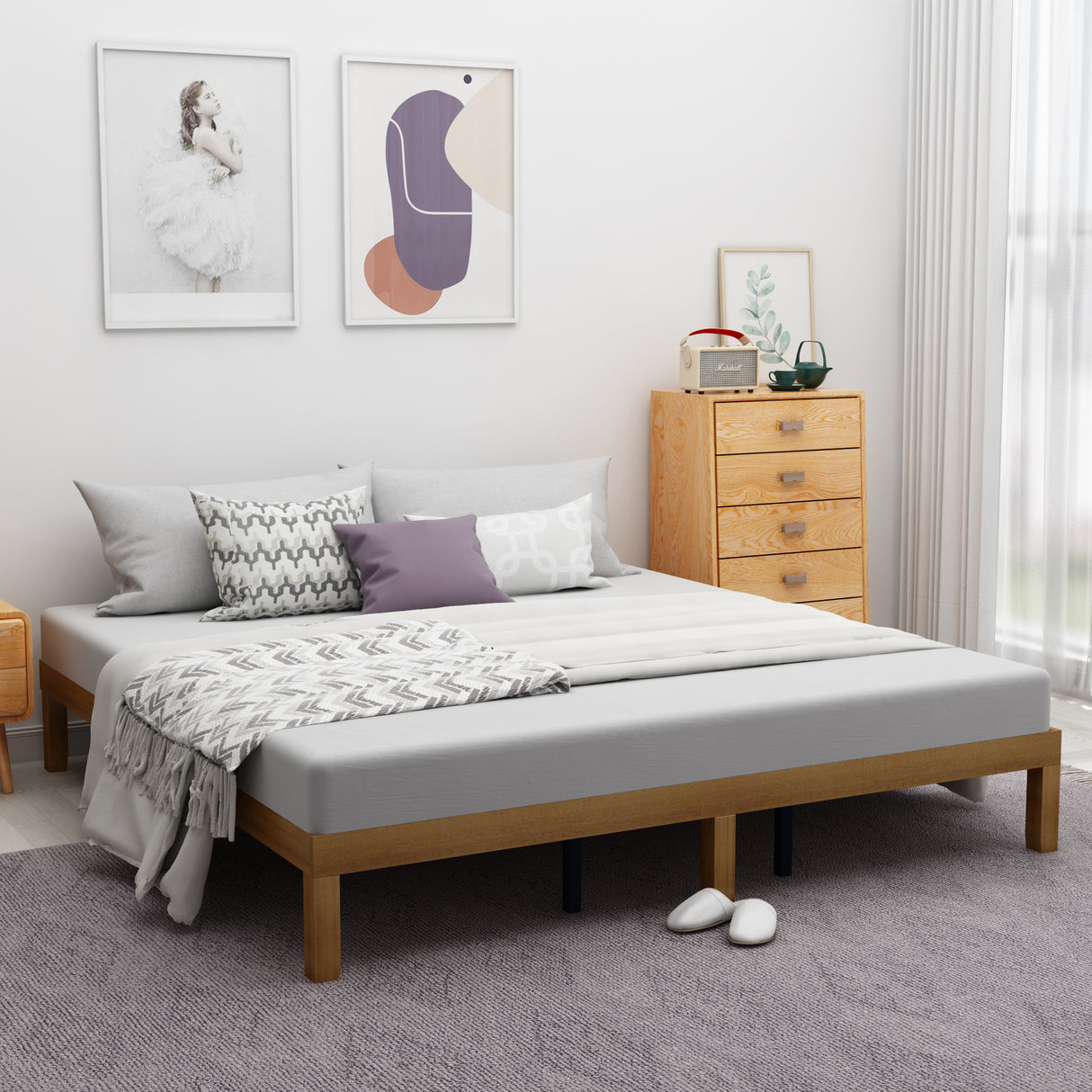 Queen Size Wood Platform Bed Frame,No Box Spring Needed,Strong Wood Slat Support, Easy Assembly - V.I.P Digital Presence