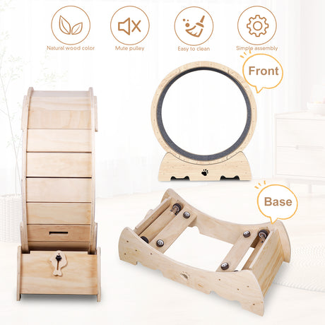 Cat Exercise Wheel for Indoor Cats, Cat Running Wheel with Carpeted Runway 37" Natural Wood Color - V.I.P Digital Presence