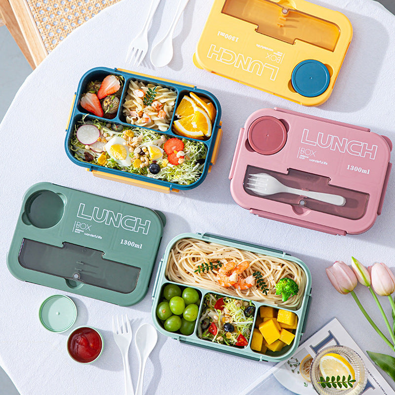 Microwaveable sealed lunch box with compartments and sauce box with cutlery - V.I.P Digital Presence