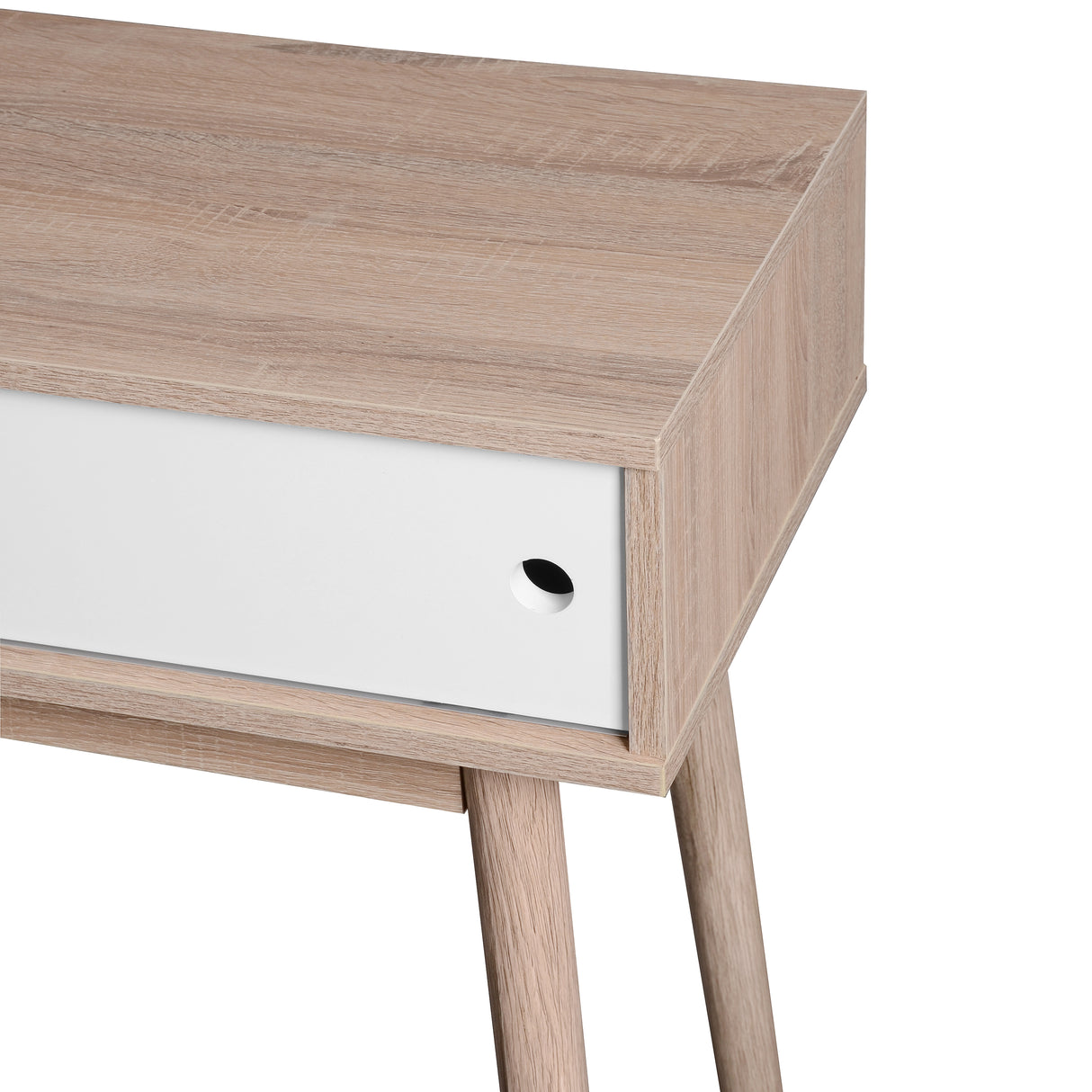 Kitchen Mid-Century Table Writing Desk with 2 Push-pull White Panel Drawers and Wood Legs, Natural Color - V.I.P Digital Presence