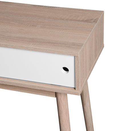 Kitchen Mid-Century Table Writing Desk with 2 Push-pull White Panel Drawers and Wood Legs, Natural Color - V.I.P Digital Presence