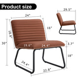 Brown minimalist armless sofa chair with PU backrest and black metal legs