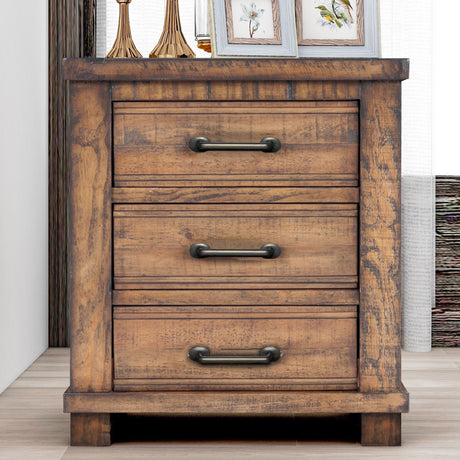 Rustic Three Drawer Reclaimed Solid Wood Framhouse Nightstand - V.I.P Digital Presence