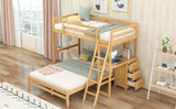 Twin over Full Bunk Bed with Built-in Desk and Three Drawers Natural