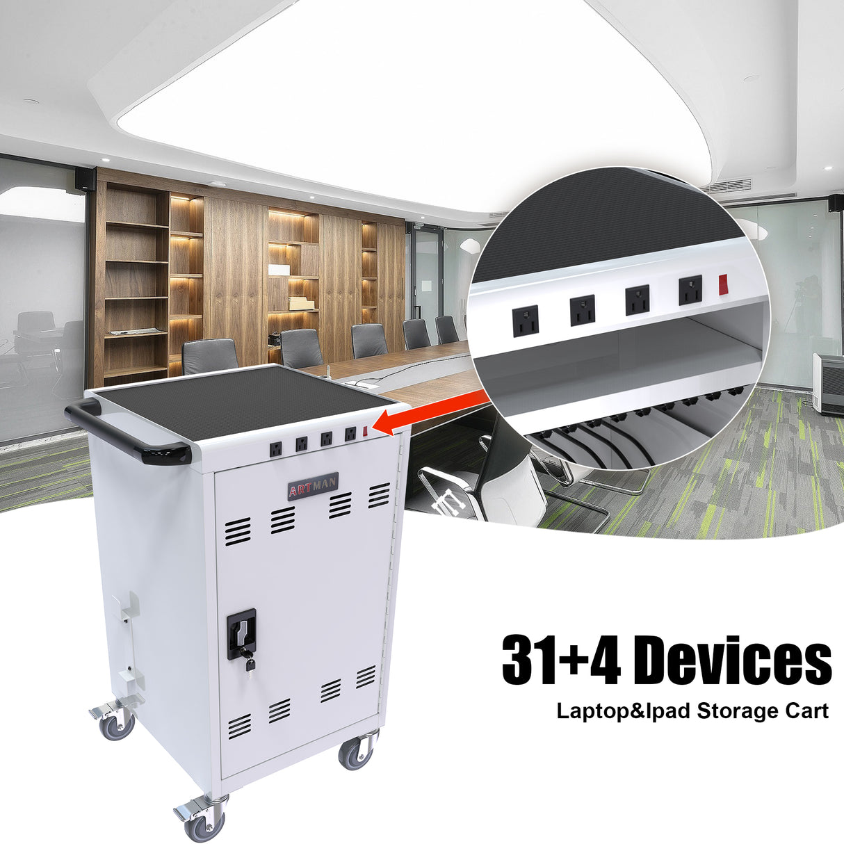 Mobile Charging Cart and Cabinet for Tablets Laptops 31+4-Device - V.I.P Digital Presence