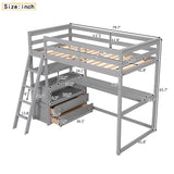 Twin Size Loft Bed with Desk and Shelves, Two Built-in Drawers, Gray
