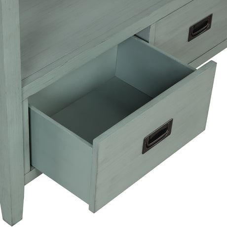 36'' Farmhouse Pine Wood Console Table Entry Sofa Table with 4 Drawers & 1 Storage Shelf (Retro Blue) - V.I.P Digital Presence