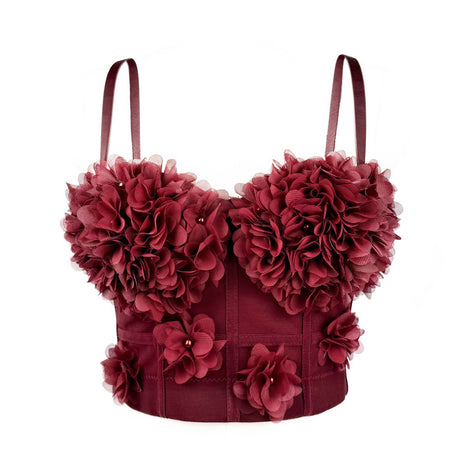 French mesh see through fishbone corset with chest cushion three-dimensional flower shaped outerwear beautiful back - V.I.P Digital Presence